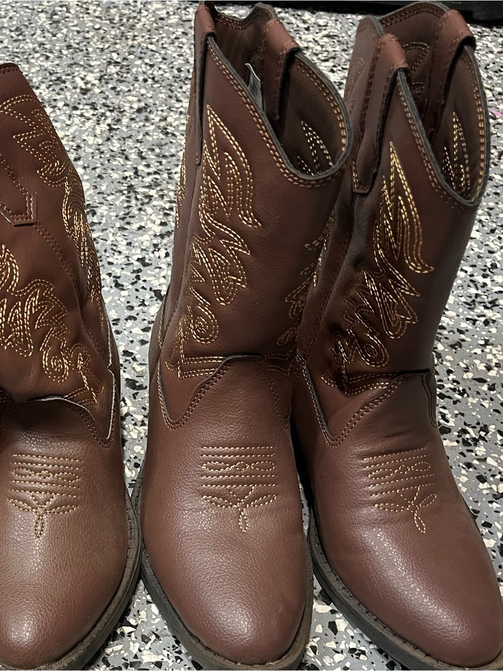 Kids Deer Stags Brown Western Cowboy Boots with Embroidered Shaft